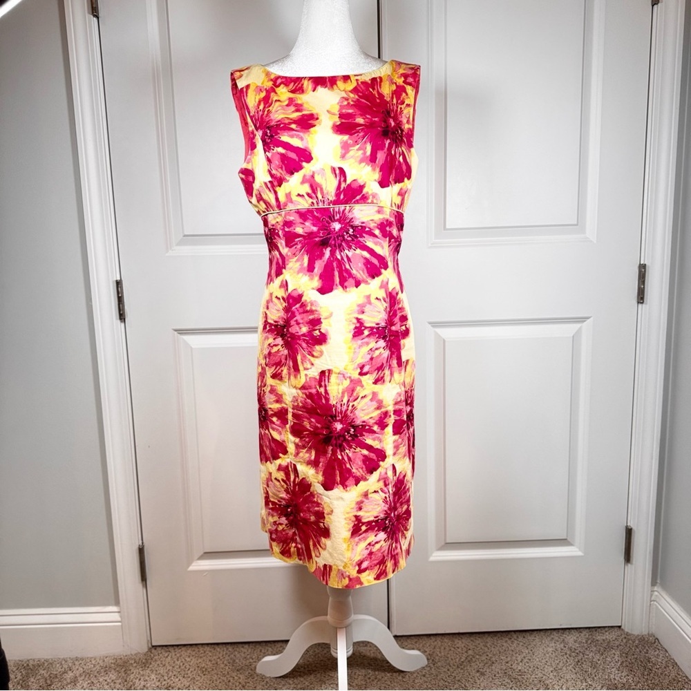 Alex Marie Floral Sheath Dress Size 10 Pink Yellow Wedding Guest Spring Brunch